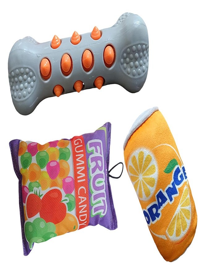 CHIPMONK Set of 3 Squeaky Toy Bite Safe Durable/Strong for Puppy Medium Large Dog Non-Toxic Interactive Plushy Training & Brain Development Toys Reduces Anxiety Perfect for Your Pets - Random Colors - Image 1